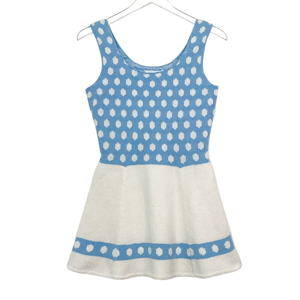Vintage Tennisknit Hampton Court Polka Dot Knit Mini Dress XS/S Blue White